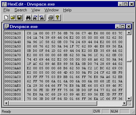 HexEdit mit DrvSpace.exe, Mitte